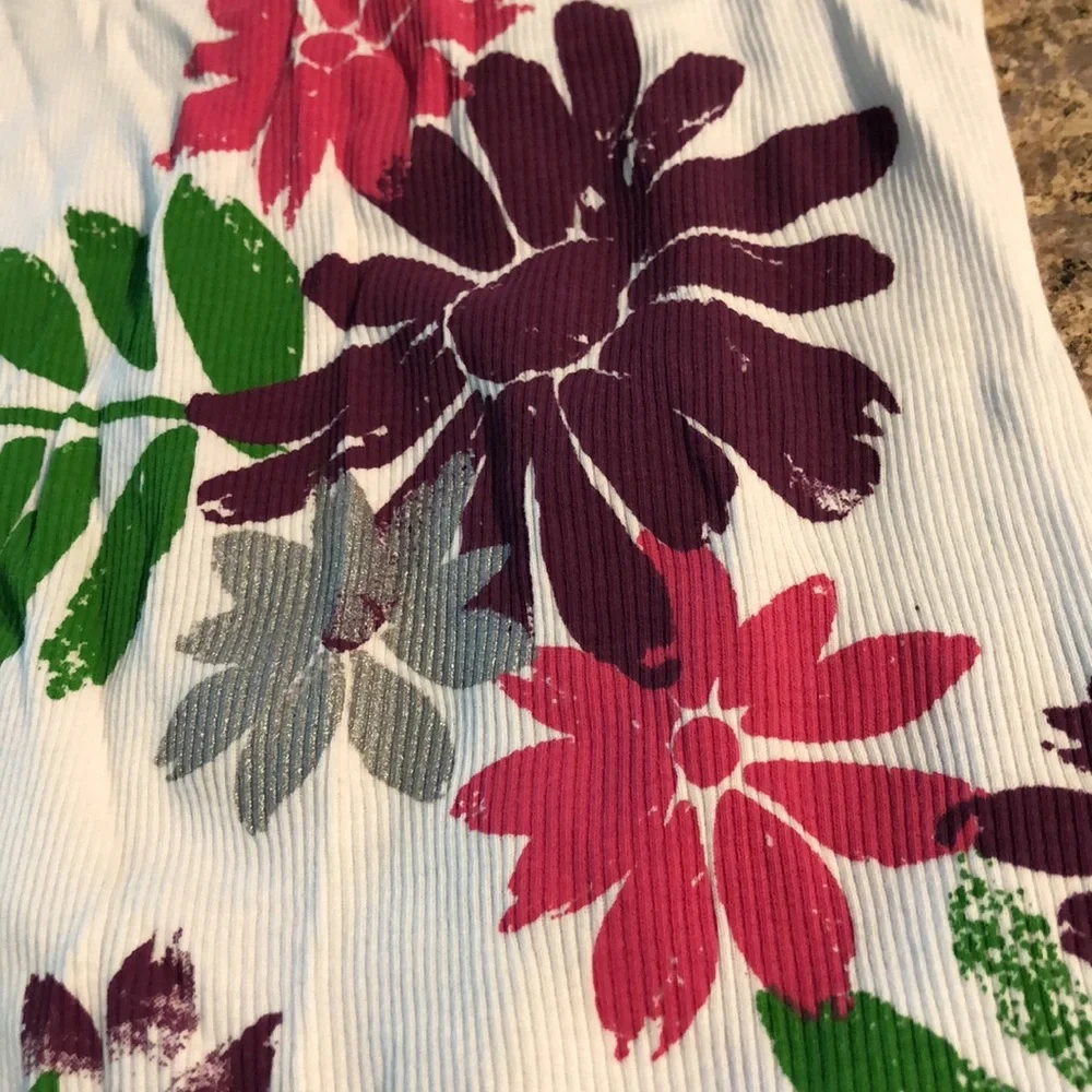 Esprit White Ribbed Floral Tank Top Small - Picture 5 of 13